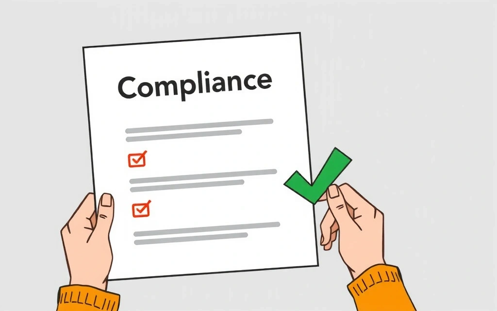 Illustrazione di una persona che legge un documento digitale con un segno di spunta verde, simboleggiando la conformità e la sicurezza